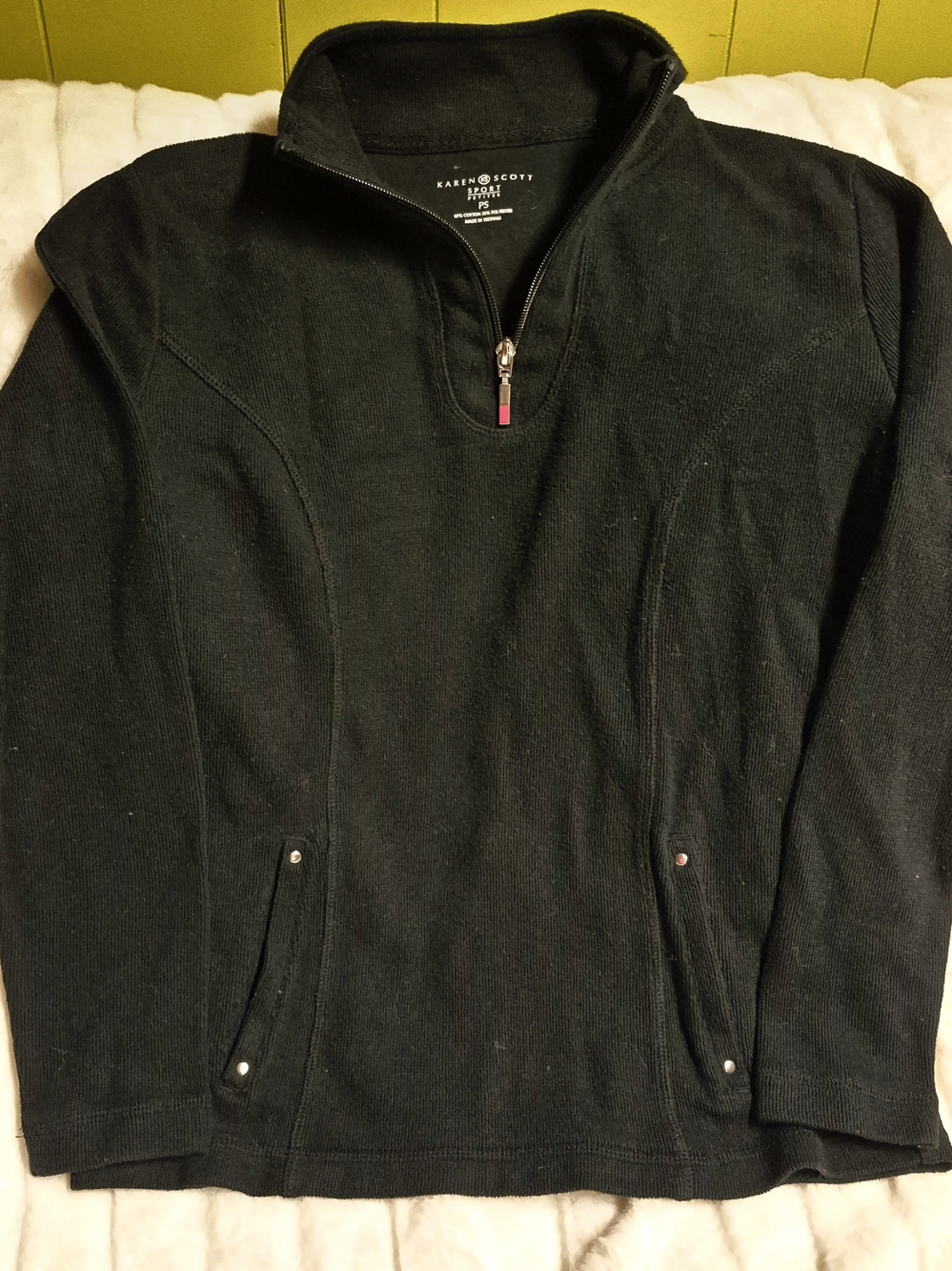Karen Scott Women's Black Half-Zip Sweater with Snap-Pocket Detail